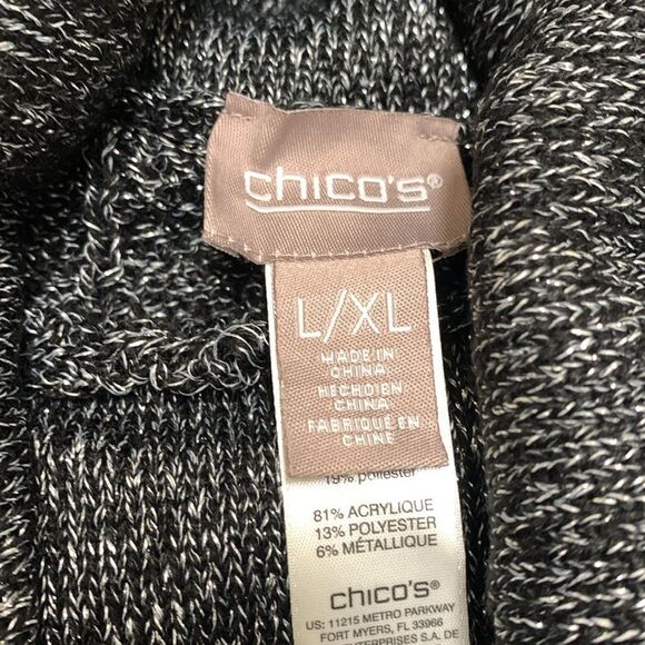NWOT Chico’s Metallic Silver/Black Turtleneck Pullover Poncho Sweater - Picture 4 of 7